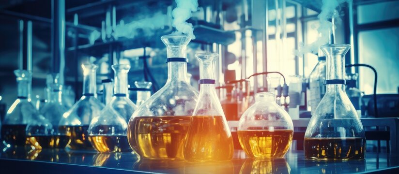 Closeup of chemical lab and oil processing