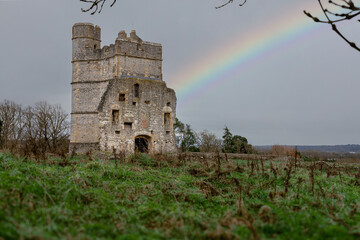 Donnington Castle with a Rainbow Sky near Newbury Berkshire Landscape Aspect