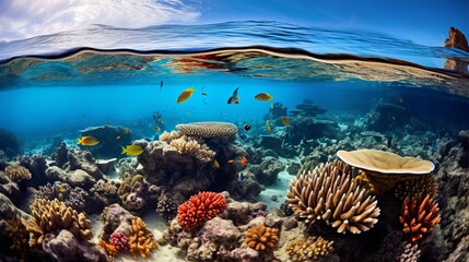 Fototapeta na wymiar A stunning picture of corals and fish swimming in the clear blue sea
