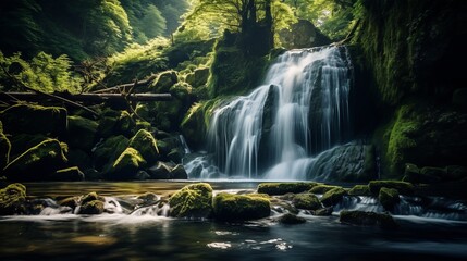 An incredible shot of a small waterfall in the mountains is captured