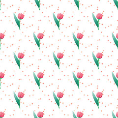 Vector colorful hand drawn tulips floral pattern