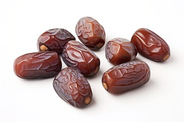 a collection of ripe, sweet, and still fresh dates in the photo on a white background. generative AI