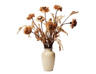 Bouquet of wilted flowers in a vase, cut out