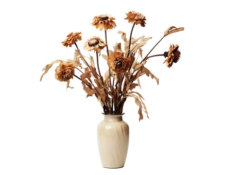 Bouquet of wilted flowers in a vase, cut out