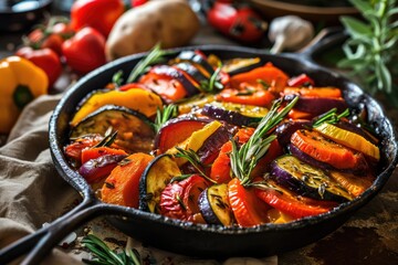 Ratatouille, the Colorful Vegetable Medley Stew, Slow-Cooked to Perfection - A Gourmet Delight from France, Embodied in the Essence of European Gastronomy