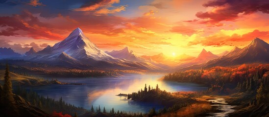 Fototapeta na wymiar Gorgeous sunset above mountains