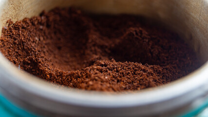Coffee in the coffee maker. Close-up of coffee in a coffee maker