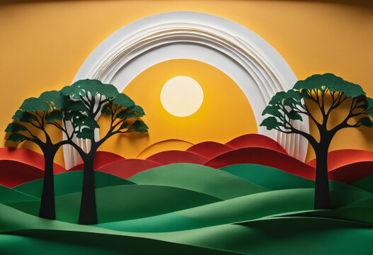 Juneteenth rising sun abstract paper landscape &ndash; also known as Freedom Day, Jubilee Day, Liberation Day, and Emancipation Day