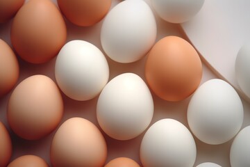 a row of fresh and healthy eggs neatly arranged on a white background. generative ai