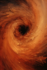 A dynamic composition of swirling sawdust creating an abstract vortex.