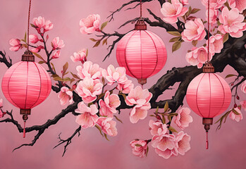 pink Japanese cherry blossoms  generated by AI technology