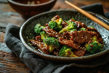 Sliced Beef and Broccoli Stir-Fry - A Fast and Flavorful Culinary Adventure, Bringing the Irresistible Aromas of Asian Cuisine Straight to Your Table