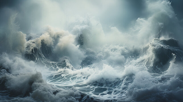 A scene of a stormy sea, with waves and foam depicted using various textures of sawdust.