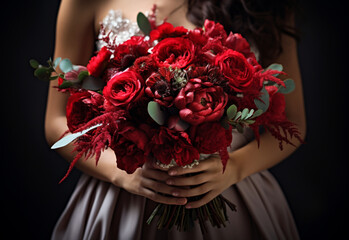 woman holding a bouquet of roses generated by AI technology