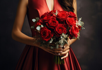 bride holding bouquet of roses generated by AI technology