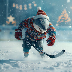 Shark playing icehockey