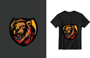 t shirt design with a lion mascot vector design.Vintage t-shirt print and apparel design with stylish vector design.