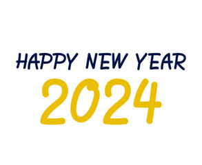 Happy New Year 2024 Abstract Blue And Yellow Graphic Design Vector Logo Symbol Illustration