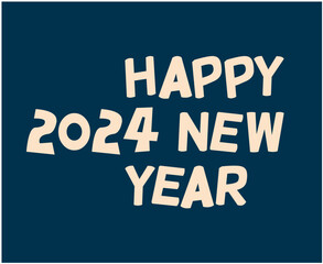 Happy New Year 2024 Abstract White Graphic Design Vector Logo Symbol Illustration With Blue Background
