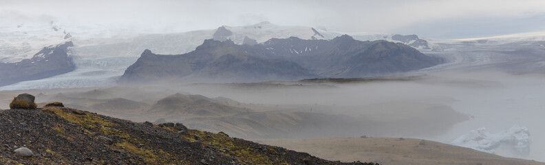 Glacier, landscape with snow covered mountains in Iceland, Jokulsarlon