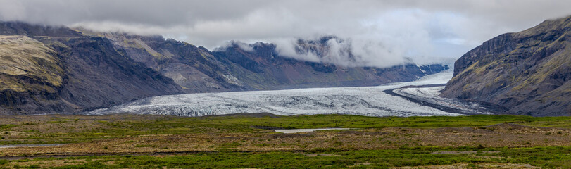 Glacier, landscape with snow covered mountains in Iceland, Fjallsarlon