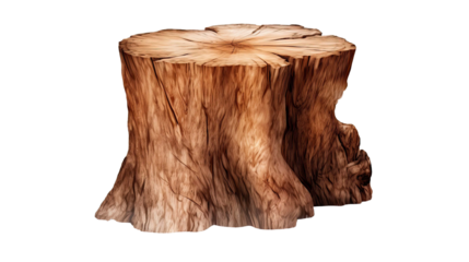 Tree trunk wood podium isolated on transparent or white background