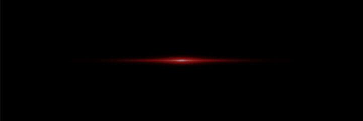 Flashes of light rays, horizontal lens flares, laser line speed. Red traffic line. On a black background.
