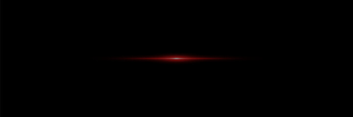 Flashes of light rays, horizontal lens flares, laser line speed. Red traffic line. On a black background.