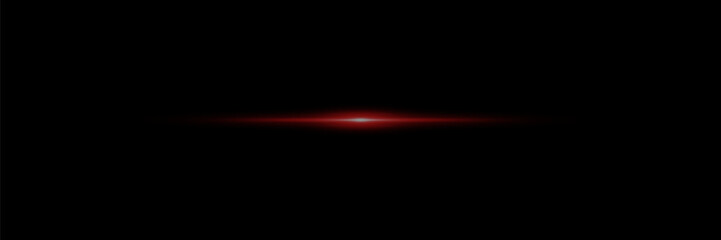 Flashes of light rays, horizontal lens flares, laser line speed. Red traffic line. On a black background.