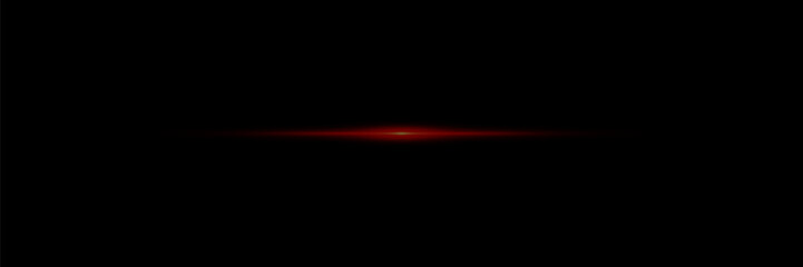 Flashes of light rays, horizontal lens flares, laser line speed. Red traffic line. On a black background.