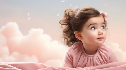 Fototapeta premium Seven Month Old Baby Child Sitting, Background HD For Designer