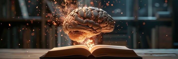 abstract: brains feed on knowledge from books - obrazy, fototapety, plakaty