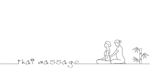 Authentic thai massage. Vector banner template with  silhouette of a woman getting traditional thai  massage  and text space. EPS10