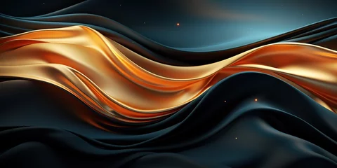 Printed roller blinds Fractal waves A backdrop of wavy gold and dark blue water
