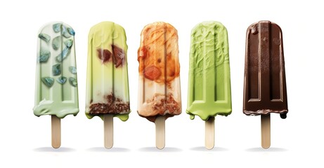 Ice cream with various flavors in photo on white background