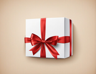 Empty open gift box with red color bow knot, ribbon isolated on white background. Happy birthday, Christmas, New Year, Wedding or Valentine Day package concept. Closeup Vector illustration 3d top view