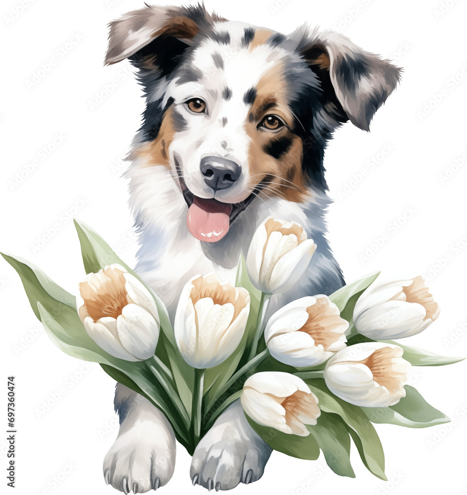 Poster Aussie with flowers watercolour illustration created with Generative AI technology