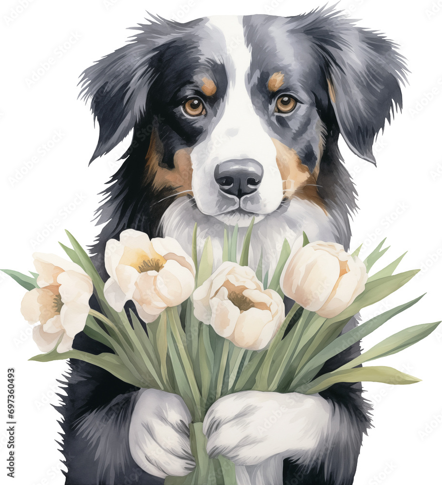 Aufkleber aussie with flowers watercolour illustration created with generative ai technology
