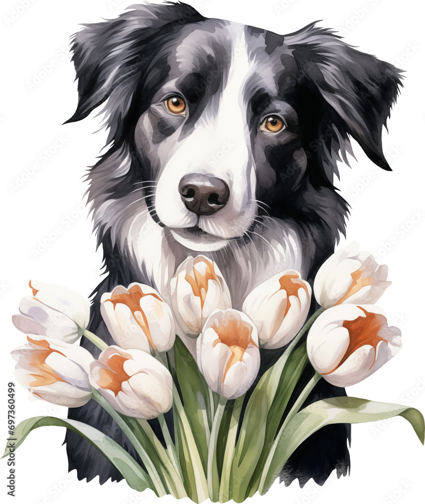 Poster Aussie with flowers watercolour illustration created with Generative AI technology