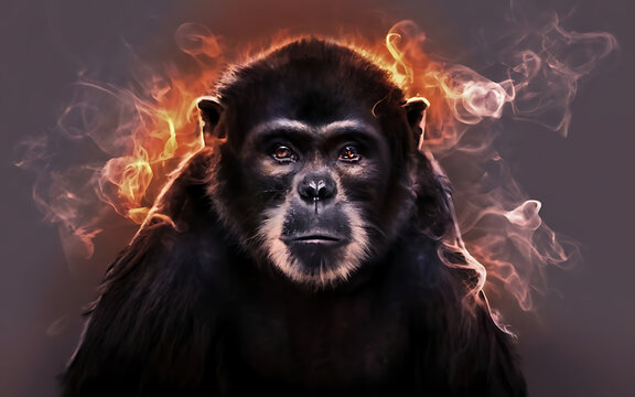 an ethereal and mesmerizing image of an Siamang Embrace the styles of illustration, dark fantasy, and cinematic mystery the elusive nature of smoke