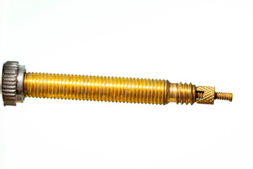 Fototapeta premium Presta valve without bicycle tire cap on white background.