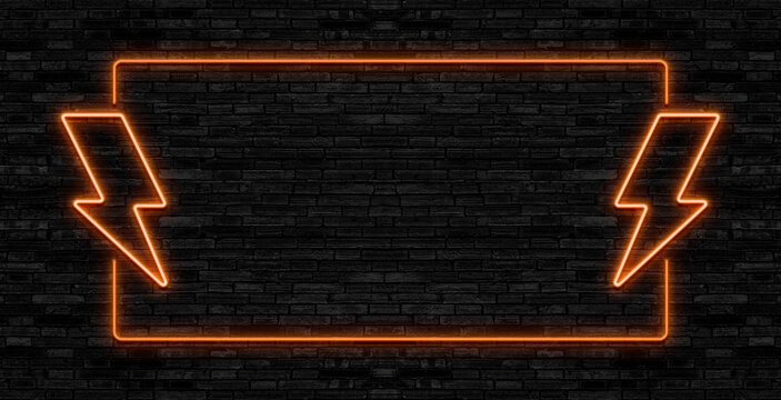 Flash sale glowing neon lamp sign. Realistic vector illustration. Purple, orange, yellow and blue brick wall, violet glow, metal holders.