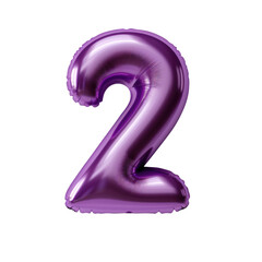 purple metallic number 2 balloon Realistic 3D on white background.