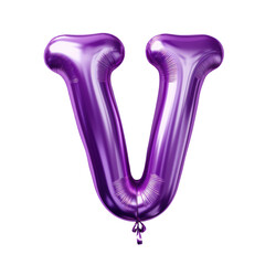 purple metallic V alphabet balloon Realistic 3D on white background.