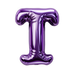 purple metallic T alphabet balloon Realistic 3D on white background.