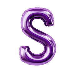purple metallic S alphabet balloon Realistic 3D on white background.