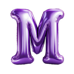 purple metallic M alphabet balloon Realistic 3D on white background.