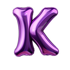 purple metallic K alphabet balloon Realistic 3D on white background.