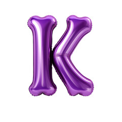 purple metallic K alphabet balloon Realistic 3D on white background.