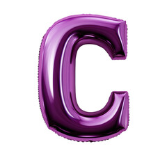 purple metallic C alphabet balloon Realistic 3D on white background.